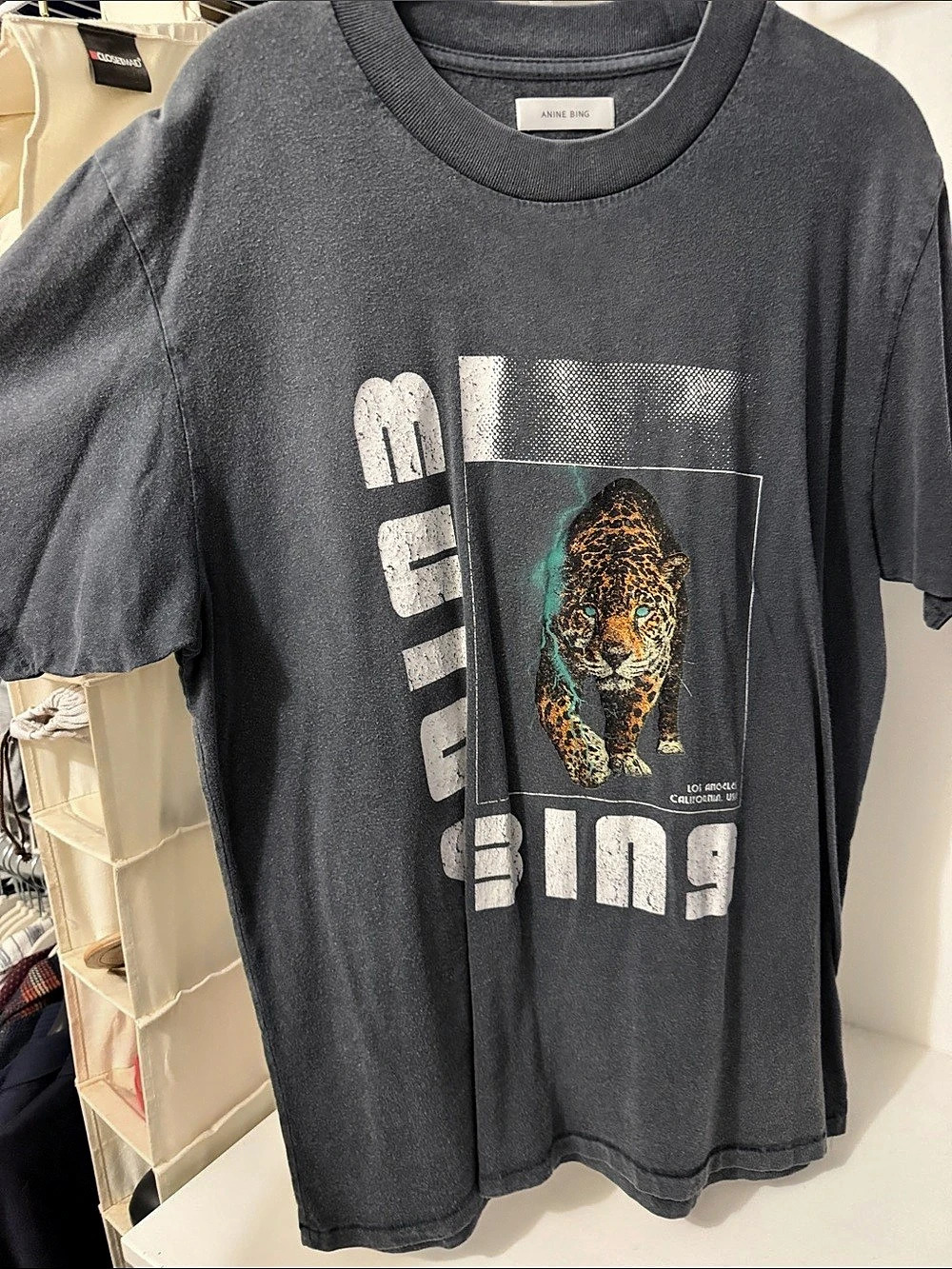 Anine Bing Tiger Tee Graphic T-Shirt Gray Medium